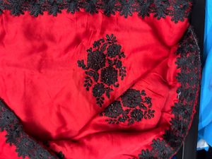 Red &amp; Black Embroidered Fabric