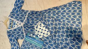 Blue Printed Anarkali ,plazo With Dupta Set