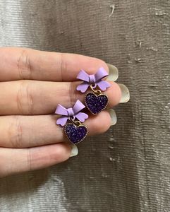 Purple Bow Heart Earring