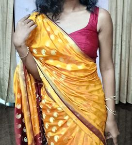Yellow Festive Saree With Designer Blouse Piece