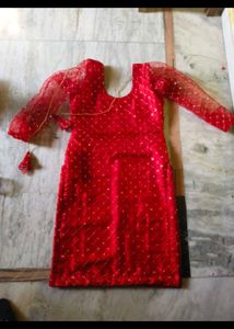 Red Embellished Kurta