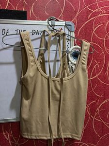 Cute Beige Tie Up Crop Top