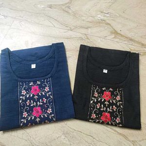 Black Embroidered Kurti - Size L