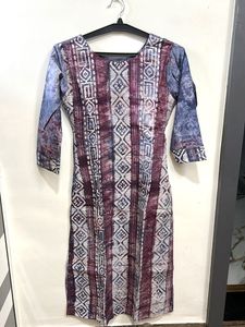 Purple Batik Print Top &amp; Pants Set With Dupatta