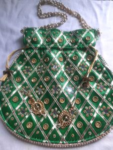 Mirror Worked Green Potli