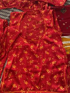 Red Floral Print Rajputi Poshak