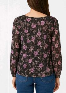 Navy Floral Sheer Top✨