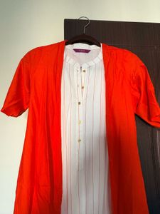 Stylish White Dress with Orange Shrug