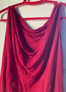 Elegant Red Draped Neck Sleeveless Dress