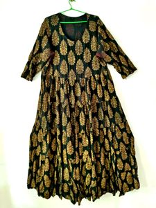 Black Angrakha Printed Cotton Heavy Gown ✨🍂
