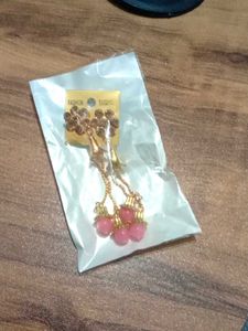 Gold &amp; Pink Dangle Earrings