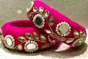 Pink Mirror Work Bangles 💖