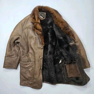 Animal hair Vintage Fur Collar pure Leather Jacket