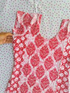 Red &amp; White Printed Kurta L Size