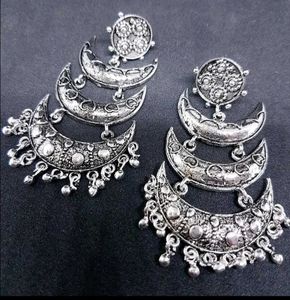 Silver Crescent Moon Dangle Earrings