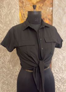 Black Tie-Front Top