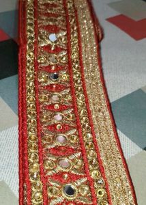 Red N' Golden Color Lace with Mirror n Stone Work