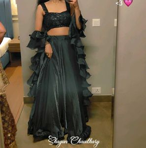 black lehnga with frill dupatta