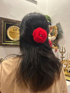 Red Crochet Flower Hair Clip