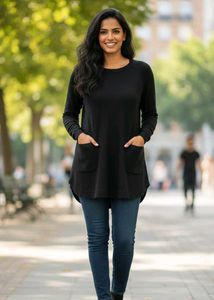 Black Woollen Tunic with Pockets