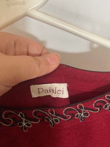 Red Embroidered Woollen Kurta