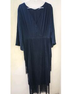 SHEIN Surplice Neck Layered Fringe Dress.