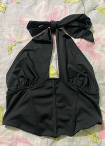 Chic Black Halter Corset Top