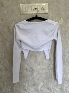 White Cutout Long Sleeve Top