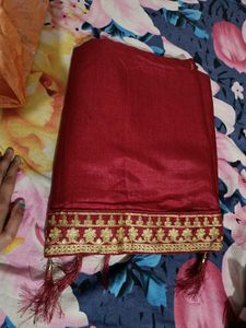 New Maroon Saree with Designer Blouse Piece