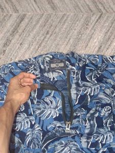 Leaf Print Half-Zip Casual Shirt