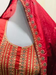 Red Embroidered Kurta Set With Pant