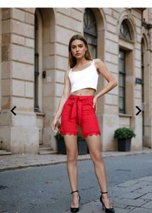 Mini length High Rise lace trim shorts