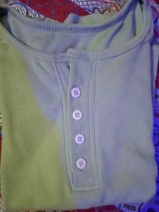 Green Ribbed Button Top