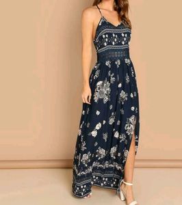 SHEIN Guipure Lace Insert Split Floral Maxi Cami
