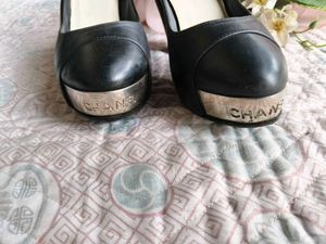 CHANEL BLACR SILVER COTED HEEL
