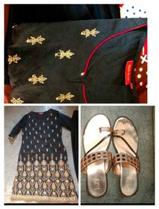 Black & Gold Embroidered Kurti, Pent,Hills
