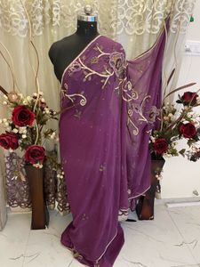 Elegant Purple Embroidered Saree