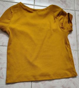 Yellow Ribbed Square Neck Top