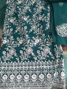 Teal Embroidered Dress Material