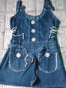Denim Dungree Top Skirt Set