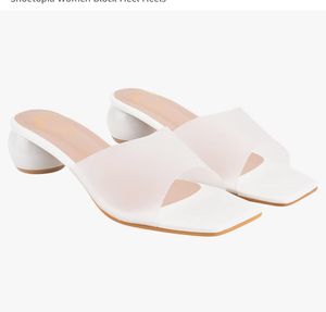 Shoetopia Women’s White Block Heel Mules