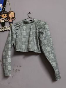 Houndstooth Mock Neck Top