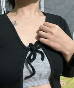 Cute Black Tie-Front Cardigan