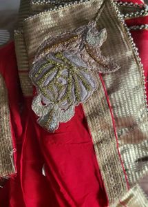 Beautiful Pure crepe Red Colour saree with  Golden