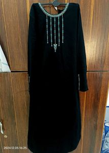 Women Black Yoke Design Thread Work Kurta