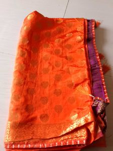 Orange &amp; Purple Embellished Saree