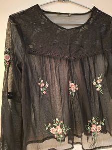 Floral Embroidered Mesh Top