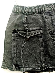 Denim Short Skirt Women Charcoal With Pockets