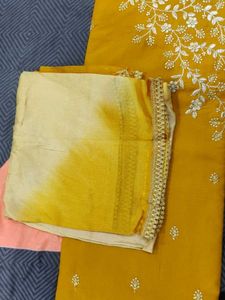 Golden Embroidery Mustard Colour  Unstitched Suit