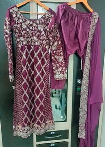 Elegant Maroon Embroidered Suit
